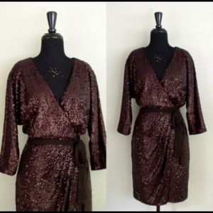Suzi Chin Copper Sequined Cocktail Dress NWT